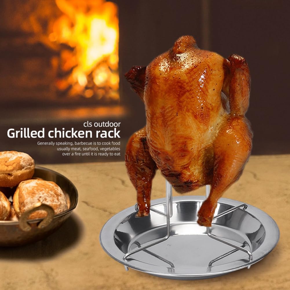 Rejillas de Acero Inoxidable para Asar Pollos, Soporte Vertical para Pavos con Recipiente de para Parrilla, Horno y Ahumador, para el Hogar y Camping.