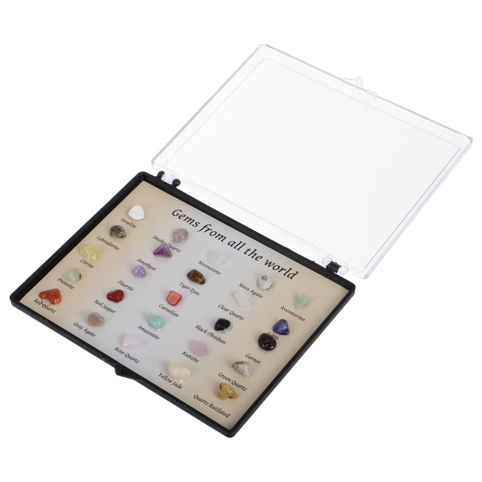 OSALADI 1 Set Acrylic Rock Collection Box with 25 Specimens Kids Mineral Container Box Mini Crystal Gemstone Display for Geology Education Home Decor