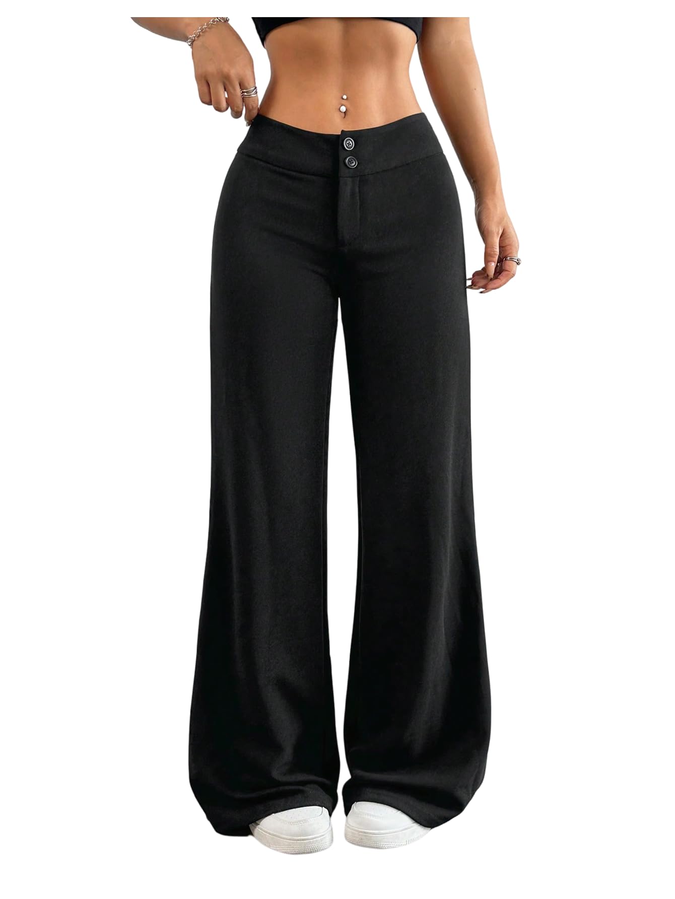 GORGLITTER Womens Low Rise Wide Leg Trousers Baggy Dress Pants Dressy Low Waisted Business Casual Work Loose Pants