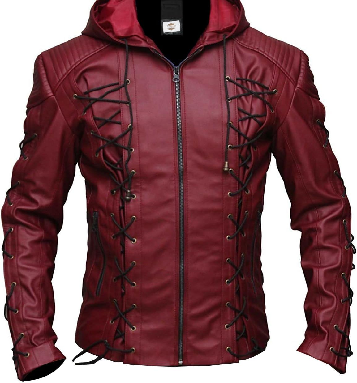 Red Arrow Hooded Arsenal Faux Leather Jacket Costume