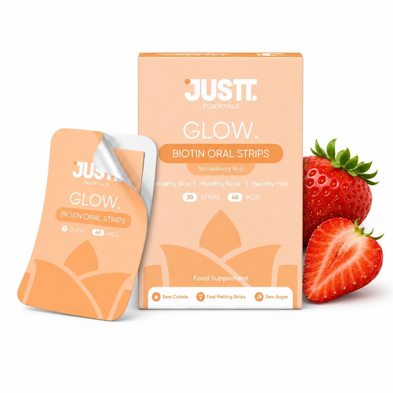 Glow Biotin Oral Strips, 10,000 mcg Sesbania Extract, Strawberry Pop Flavor, 30 Fast Dissolving Strips, Vegan Plant-Based Supplement for Hair Growth, Glowing Skin & Strong Nails-image-7