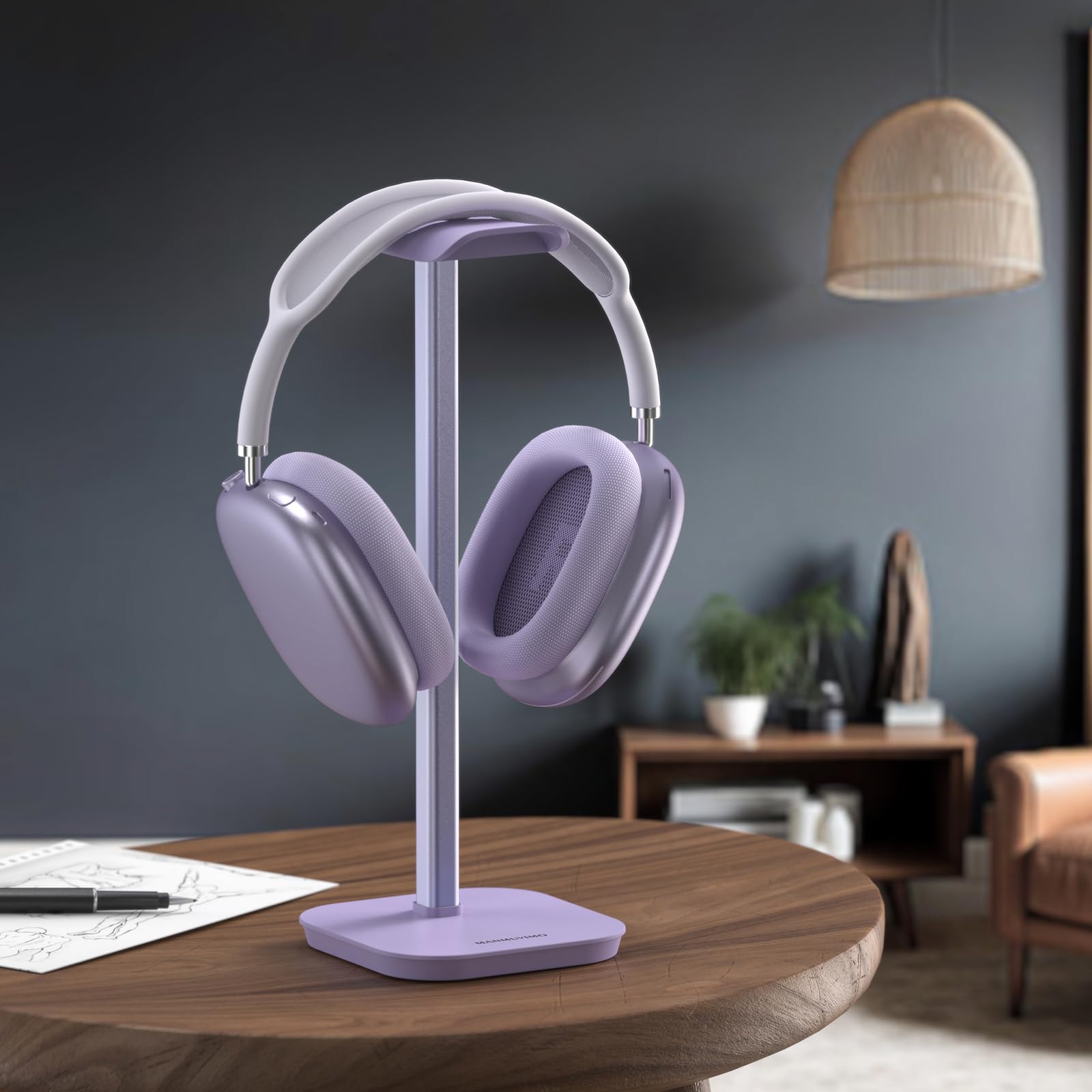 Support de casque de bureau (violet) - Base lourde - Support en aluminium pour casque de jeu - Pour AirPods Max, AirPods, AirPods Pro, Beats, Bose