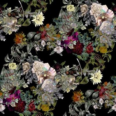 FunStick Vintage Black Floral Wallpaper Moody Green Leaf Florals Peel and Stick Wallpaper for Bedroom Bathroom Removable Pink Black Floral Contact Paper for Walls Cabinets Drawers Waterproof 17.5x118