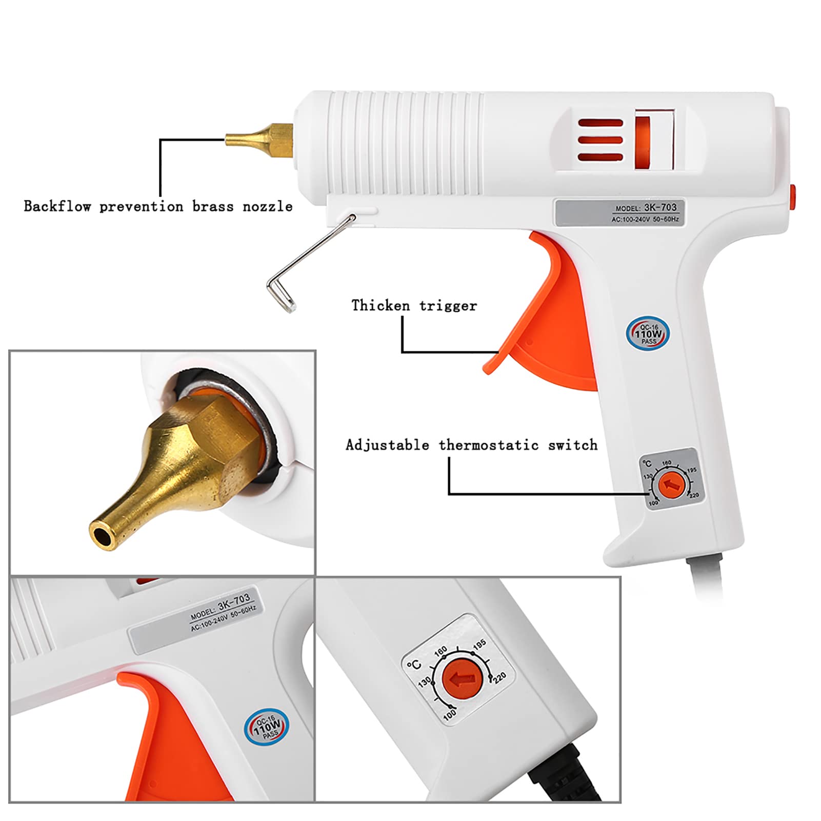 Mumisuto Pistolet à Colle Chaude, Sûr Pistolet à Colle 110W, Pistolet à Colle Thermofusible Réglable à Température Constante, Anti écoulement pour Réparation Artisanat DIY Maison Bricolage Bureau