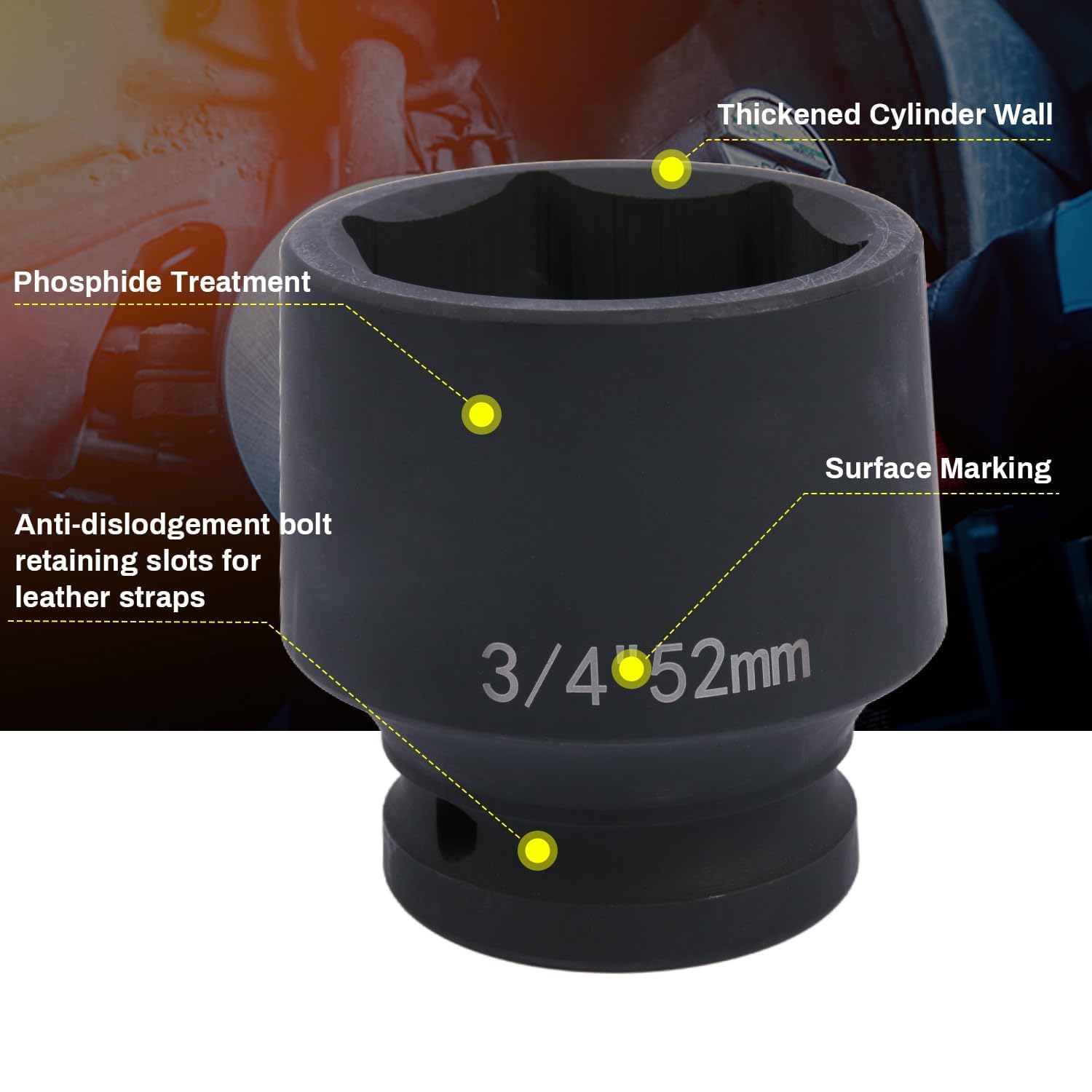Deep 6-Point Impact Socket 3/4" Drive 52mm,Chrome Molybdenum Steel, Anti-Rust Metric Hex Socket for Car Repairs and Impact Wrench - Image 4