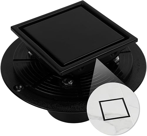 Miniatura 14 de Desagüe de ducha cuadrado de 4 pulgadas con brida, kit de drenaje de suelo de ducha de azulejos dorados cepillados, acero inoxidable 304, rejilla