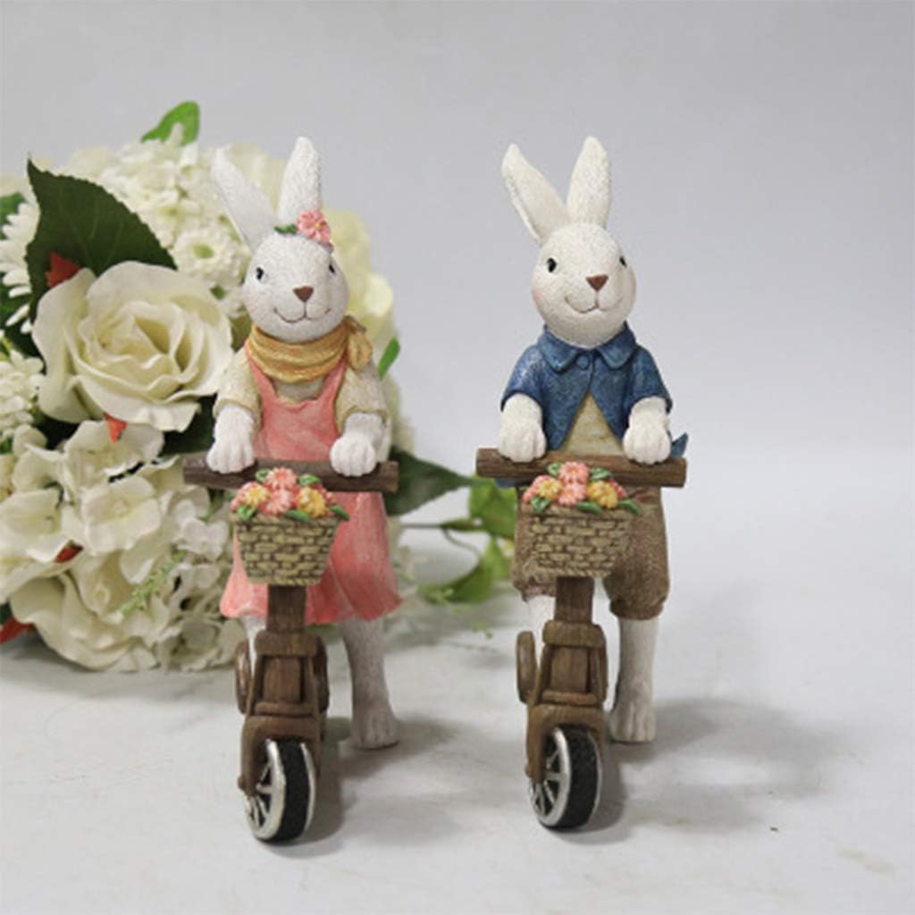 Riding Bunny Couple Ornaments Spring Easter Decoration Micro Landscape Figurine Resin Miniature Fairy Garden Decoration