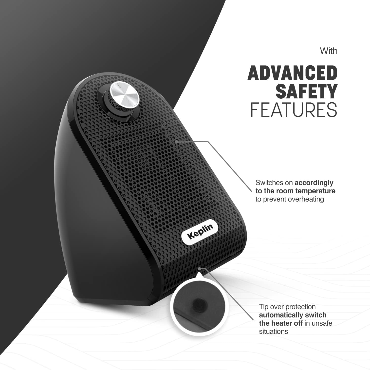 KEPLIN Black Ceramic Desk Heater, 500W Low Energy Consumption Heater