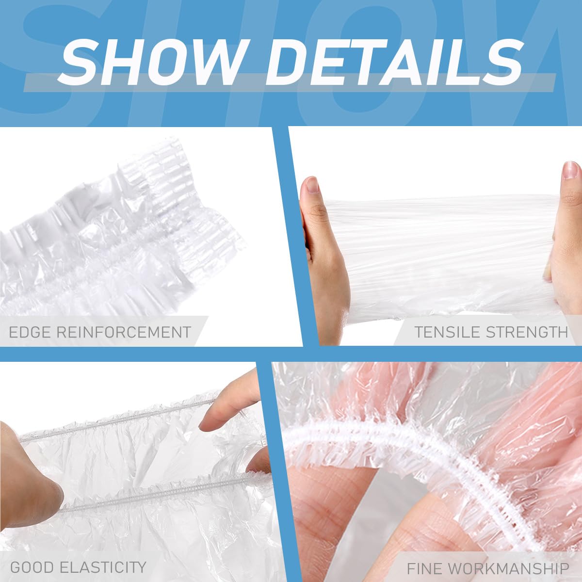 50 Pcs Disposable Shower Caps, 50cm Shower Cap, Plastic Shower Caps, Thick Clear Waterproof Shower Cap, for Home Use Hotel, Spa, Travel - Image 4