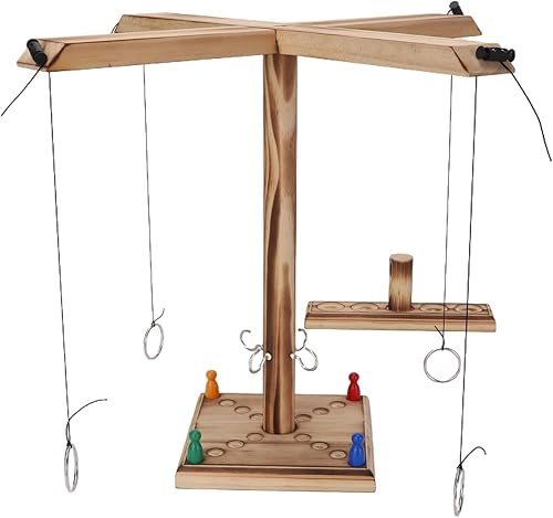 Juego de lanzamiento de anillos de gancho para adultos, juego de mesa de madera hecho a mano con escalera de tiro y cuerda ajustable, juego de mesa