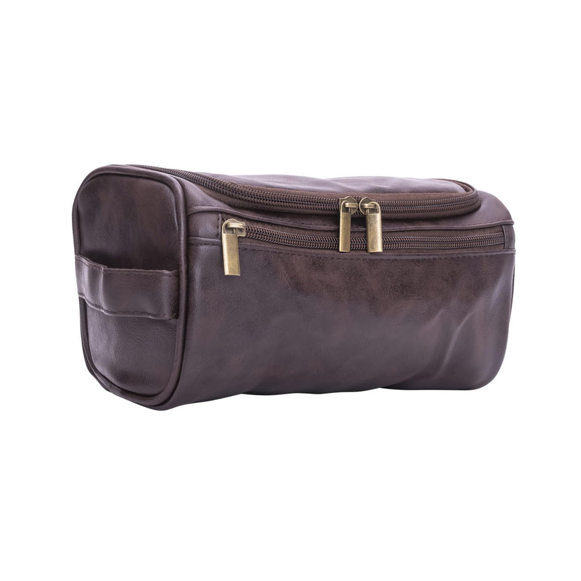 Mad Man Men's Travel Dopp Kit Brown Faux Leather Toiletry Bag with Multiple Pockets - Water-Resistant Shaving & Grooming Organizer - (10" x 5.5" x 6")