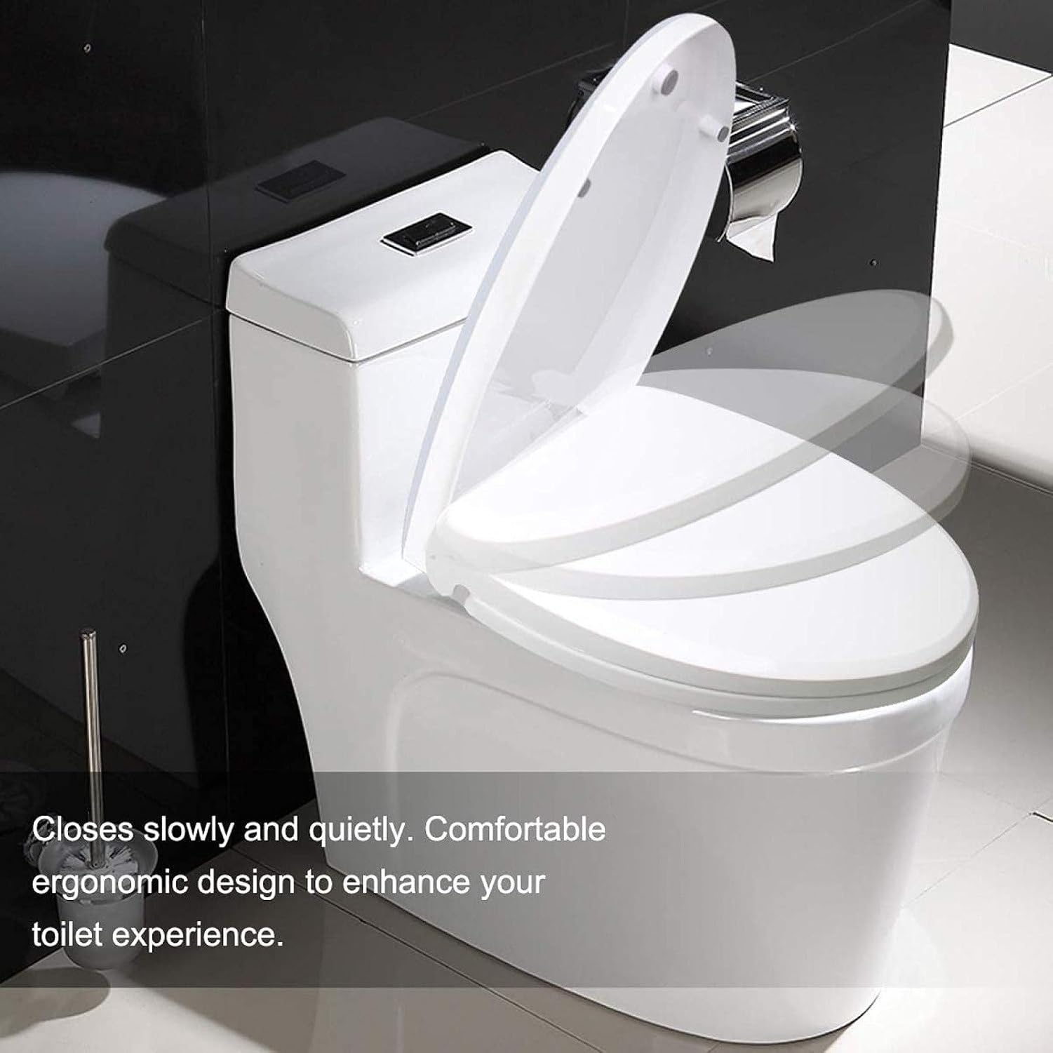 Seduta WC Quadrata Soft Close Facile Montaggio Copriwater con Chiusura Ammortizzata Rilascio Rapido Misura Standard 41x36 cm Bianco