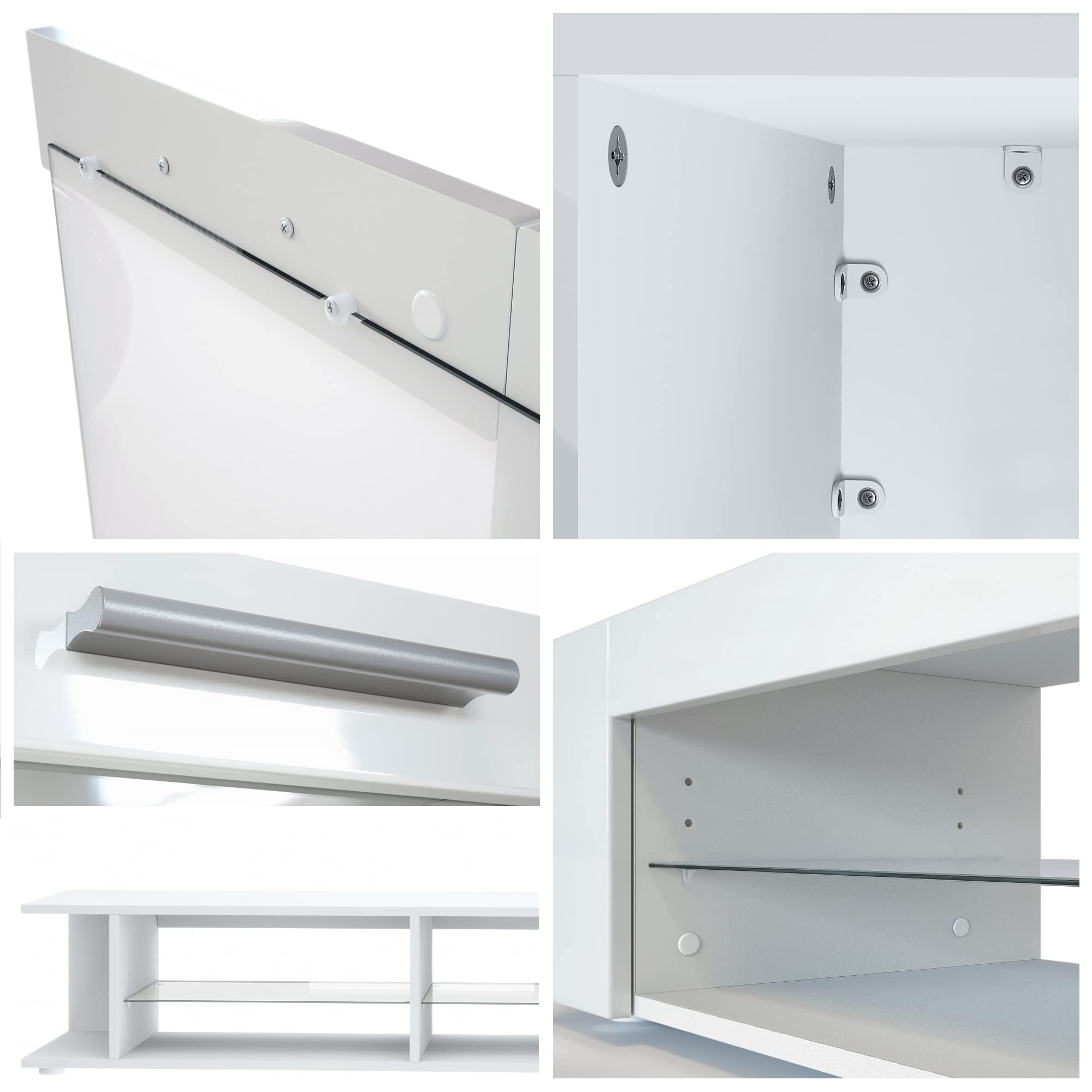 Vladon Wohnwand Movie, Anbauwand bestehend aus 1 TV-Board, 2 Vitrinen und 1 Regal, Schwarz matt/Schwarz matt/Avola-Anthrazit, inkl. LED-Beleuchtung weiß (Gesamt: 300 x 190 x 39 cm)