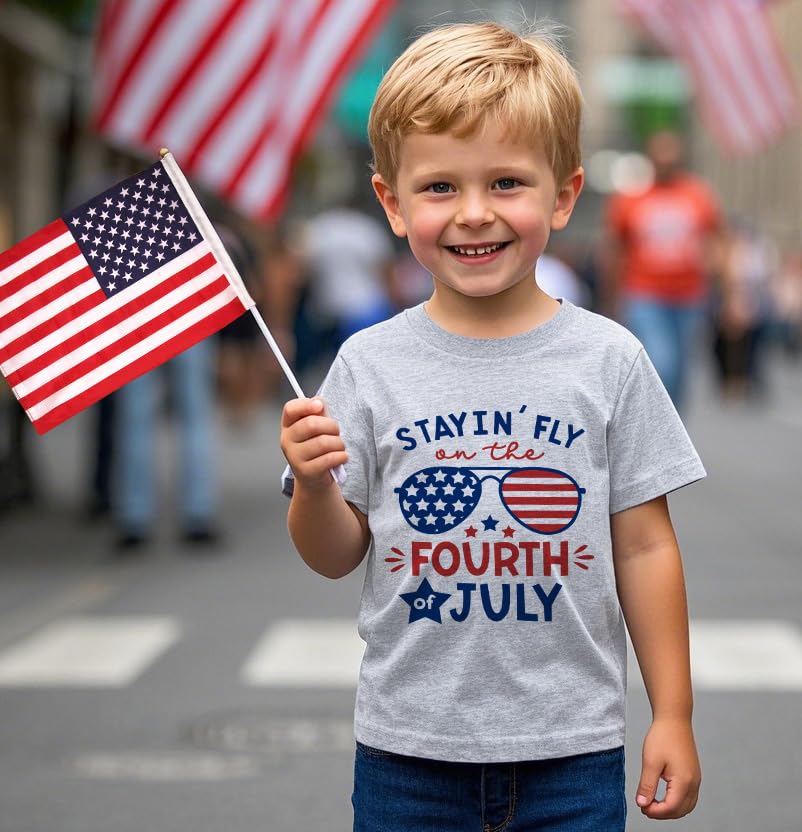 Image of Boys Girls 4th of July Shirts American Flag Tees Kids Patriotic Independence Day Memorial Day Tops 2-7 Years