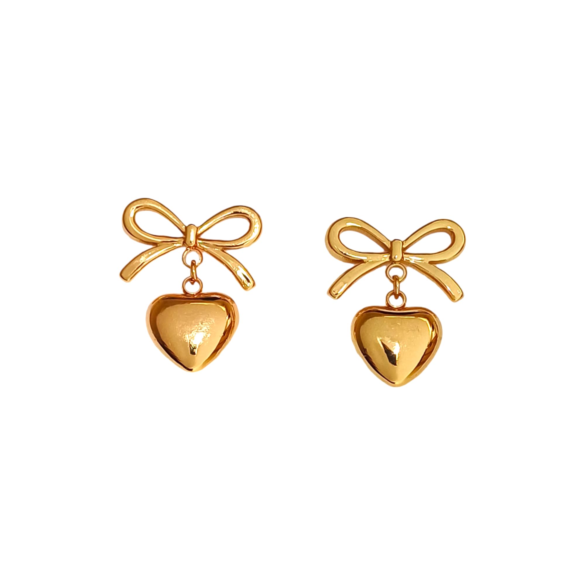 JEWILLEY Stylish Gold Plated Stainless Steel Waterproof Anti-Tarnish Heart-Bow Linked Minimal Stud Earrings For Womens and Girls (B0DDJL2DHG) Amazon Price History, Amazon Price Tracker