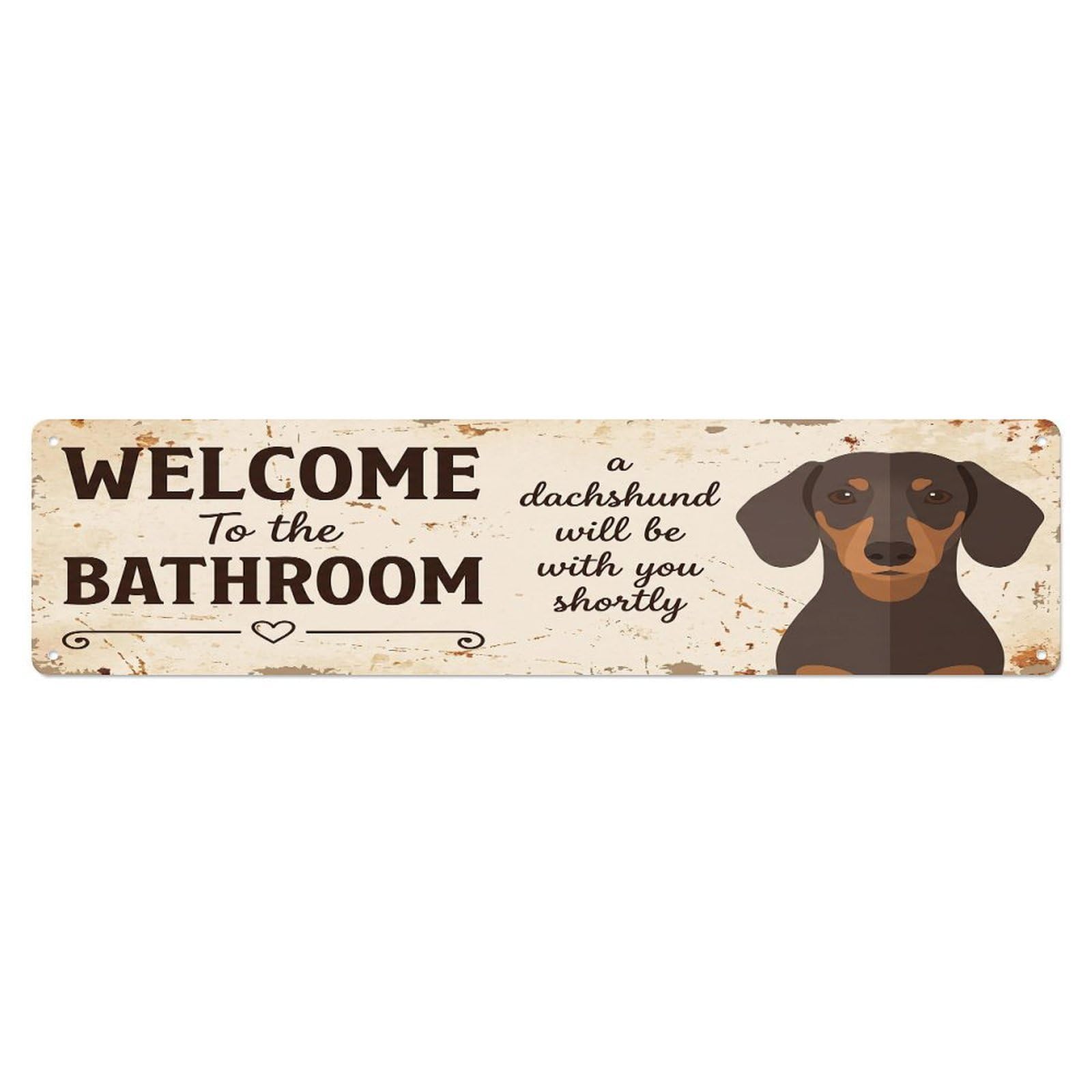 Vintage WELCOME To The BATHROOM Dachshund Dog Metal Tin Sign