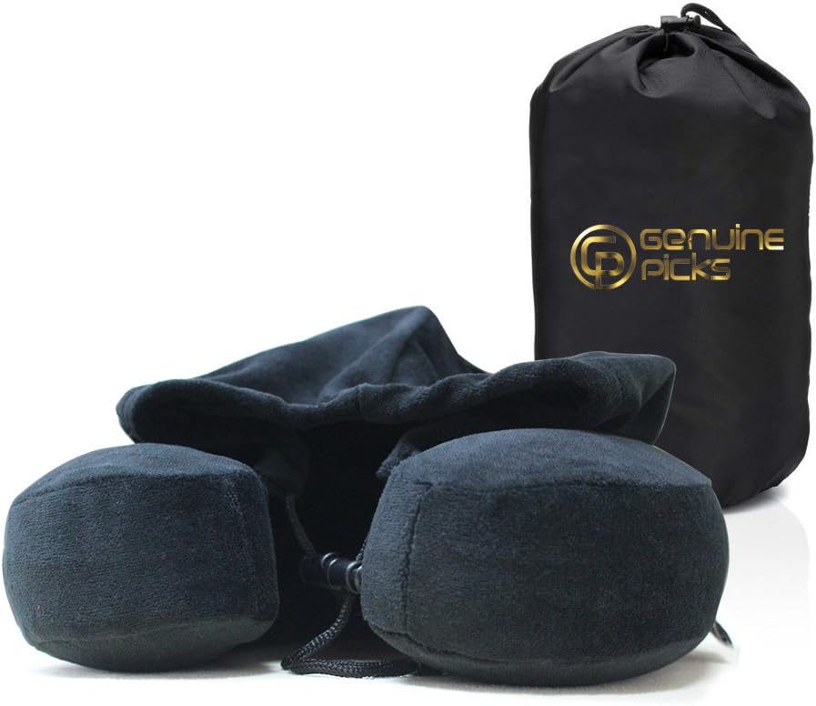 Luxury Memory Foam Neck Travel Pillow with Hoodie Lovely Carrying Bag. Premium Soft Velvet Fabric. Comfortable U Shaped Neck Pillow. Gift Ideas for Travelers (Black)