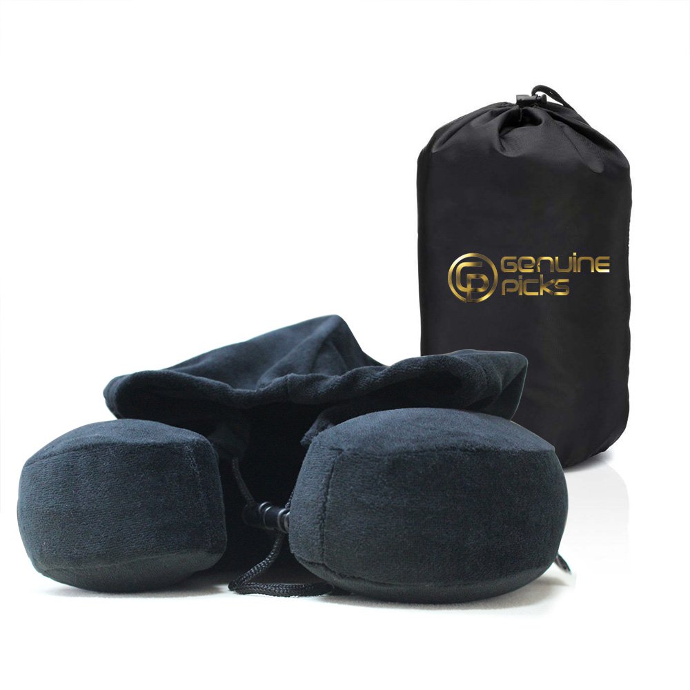 Luxury Memory Foam Neck Travel Pillow with Hoodie Lovely Carrying Bag. Premium Soft Velvet Fabric. Comfortable U Shaped Neck Pillow. Gift Ideas for Travelers (Black)