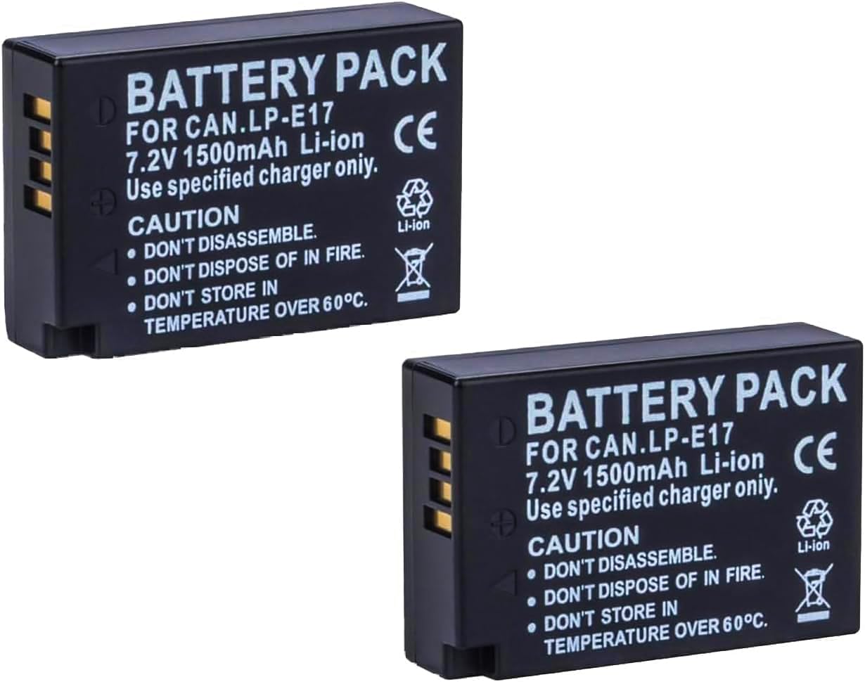 ANCBD 2-Pack LP-E17 Large Capacity Battery for Canon EOS R100 R50 R10 R8 RP, Rebel T8i T7i T6i T6s, SL2 SL3, EOS M3 M5 M6, 77D 200D 250D 750D 760D