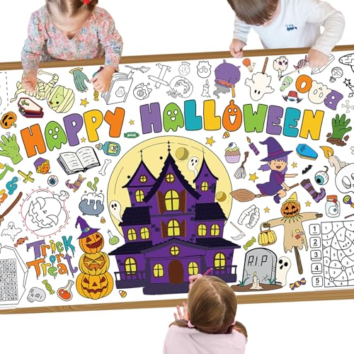 YQUQWN Giant Halloween Coloring Tablecloth, 35.5×72 Inch Halloween Paper Coloring Poster for Kids Birthday Activities Classroom Art Crafts Games Party Favors Decoration Supplies