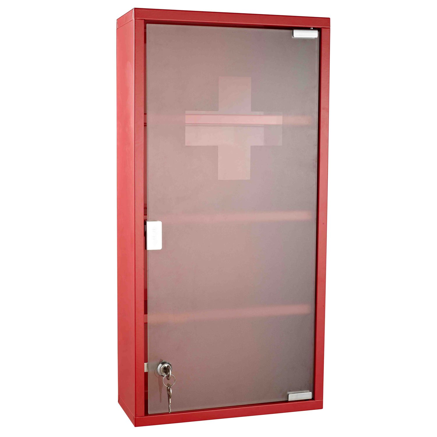 HOMCOM Armario de Medicinas Botiquín Gabinete de Primero Auxilios 4 Estantes 30x12x60cm Caja Colgante de Pared Medicinas con Cerradura