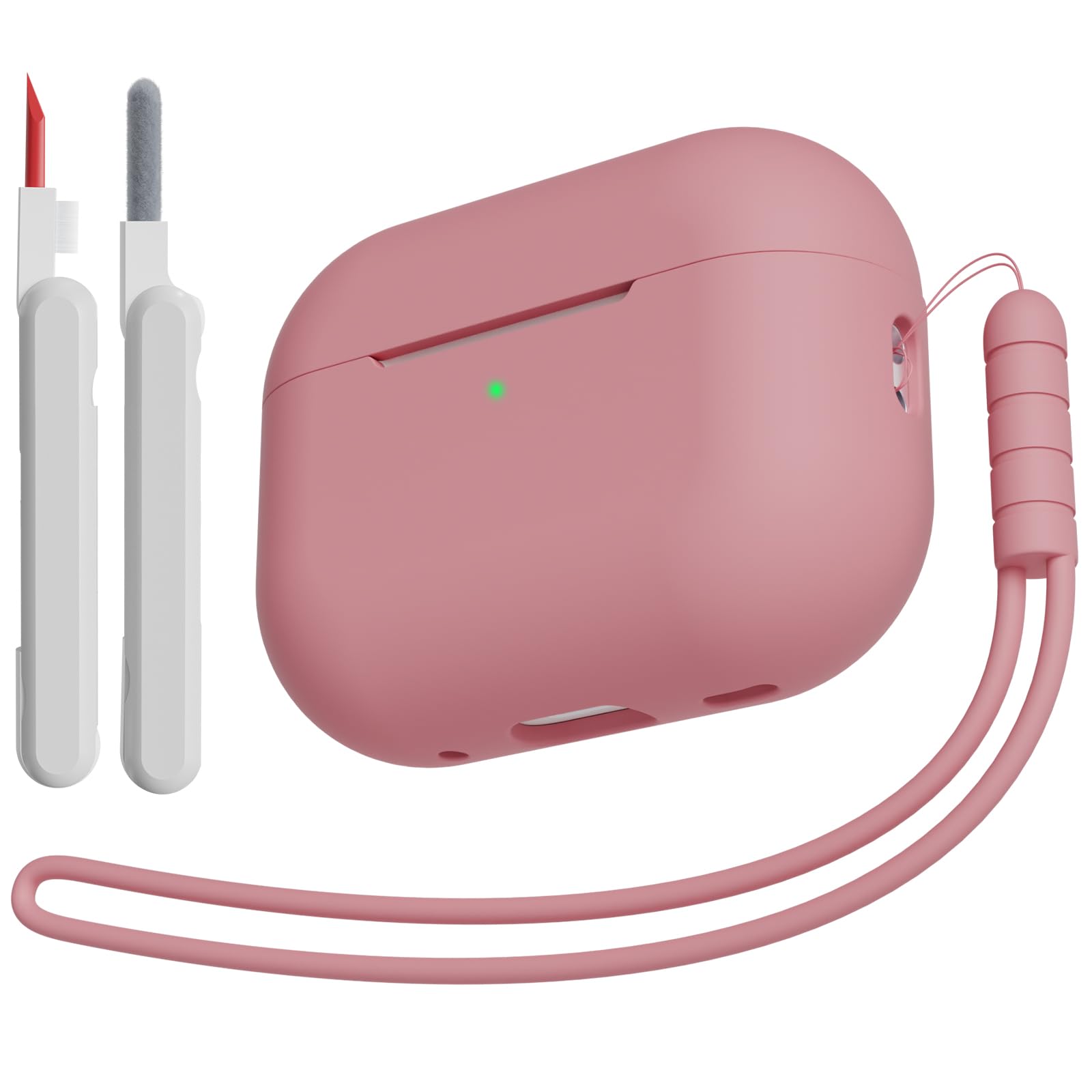 KOKOKA Case Cover Compatible for AirPods Pro 2 (2023/2022/2019) with Cleaner Kit and Lanyard, Soft Silicone Shock Absorbing Protective Case for AirPods Pro 2nd/1st Generation, Bean Pink