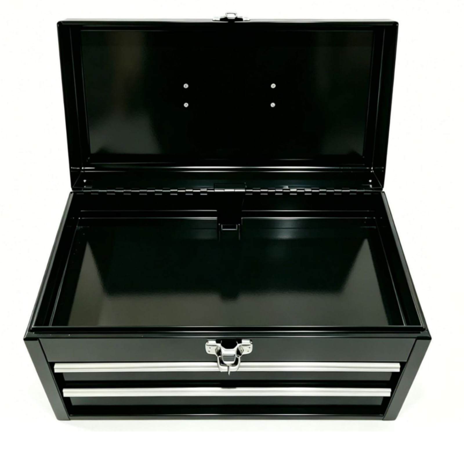 Armario Industrial Caja de Herramientas Organizador Contenedor con 2 Cajones Metal con Acabado Brillante con Pestillo, Caja De Herramientas De Metal Con Cajones, Color Negro Puro