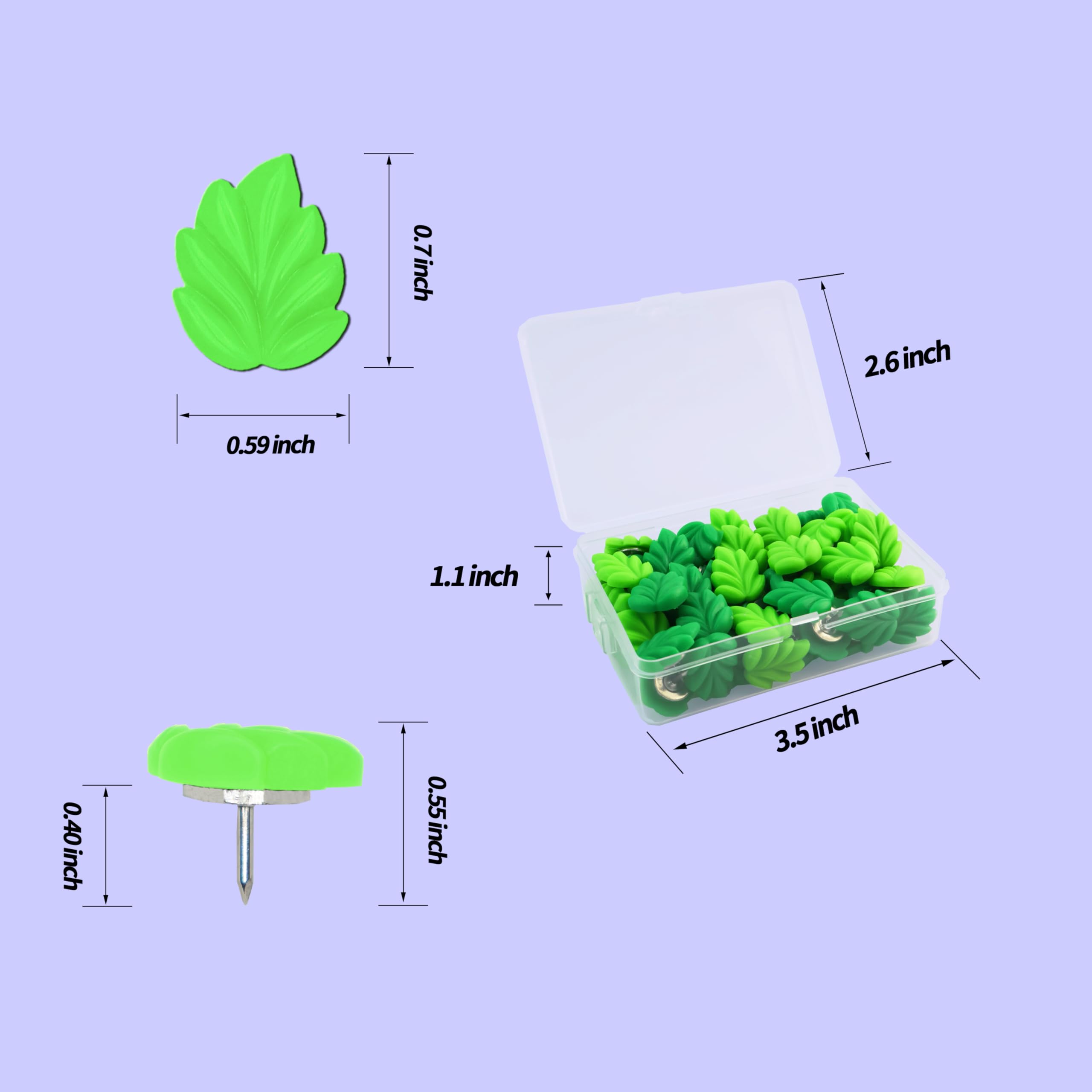 50 Pcs Leaf Push Pins Decorative Thumb Tacks in Green Cute Office Decor for Cork Board Bulletin Board, Photos Wall Maps and Other Offices Schools Supplies Christmas Decoration: Leaf, 50 Pcs