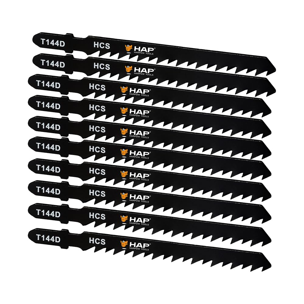 Harpow 10pcs T-Shank Jigsaw Blades Set 4 Inch 6TPI Jig Saw Blades T144D