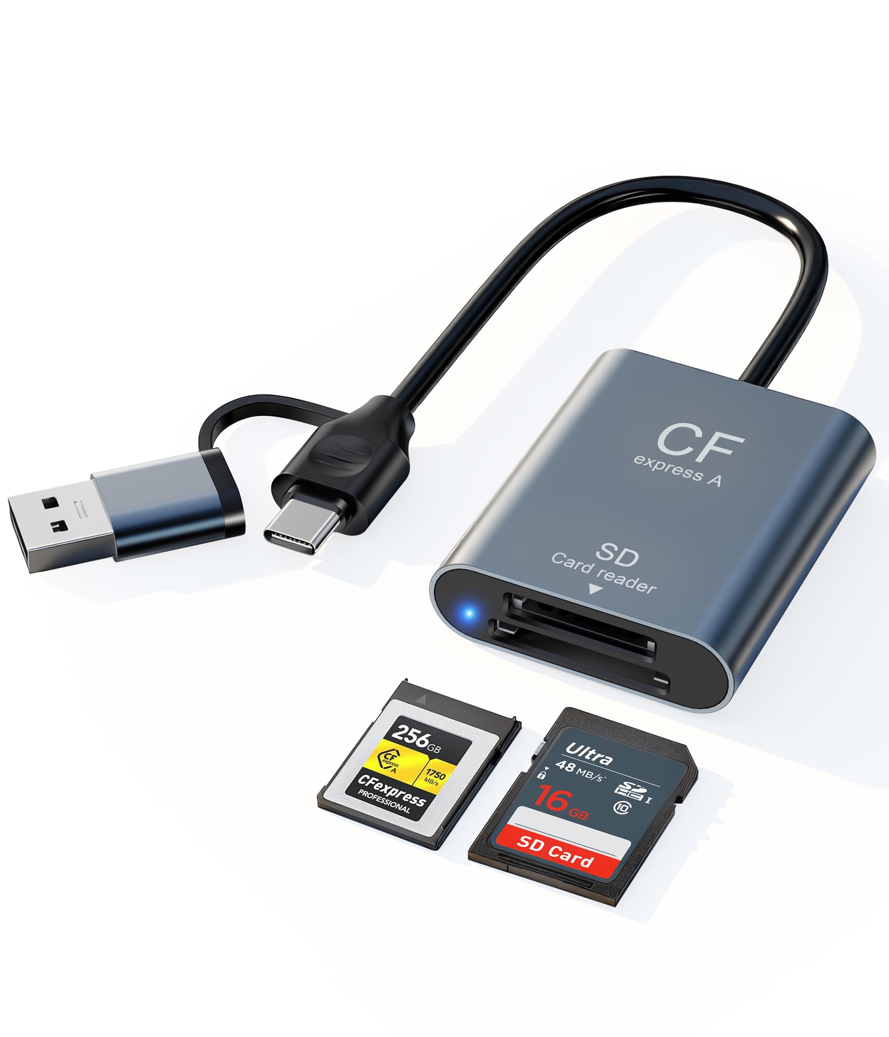 Lettore di schede di memoria CFexpress tipo A e SD a doppio slot – 10 Gbps USB 3.2 Gen 2 tipo A CFexpress adattatore lettore di schede di memoria SD, compatibile con Windows/Mac/Linux/Android