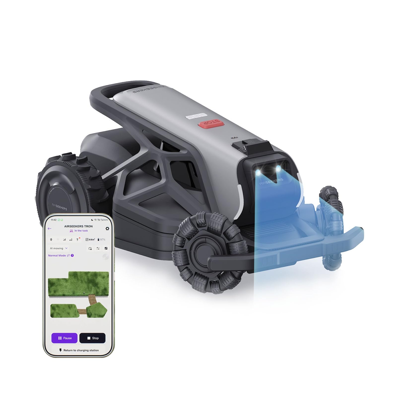 TRON SE Mähroboter ohne Begrenzungskabel,Empf. 1500 m², nRTK VSLAM, Kein Signalabbruch,Auto-Mehrzonen-Kartierung,FlowCut,RWD für 65% Steigung, App Steuerung,KI Navigation,10Ah-Akku