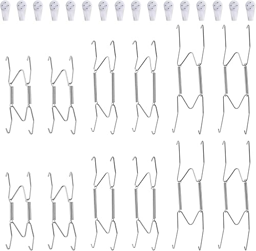 Paquete de 12 ganchos para platos, 4 ganchos de placas de 6 a 8 pulgadas para la pared con 16 ganchos de pared, compatibles con platos decorativos y