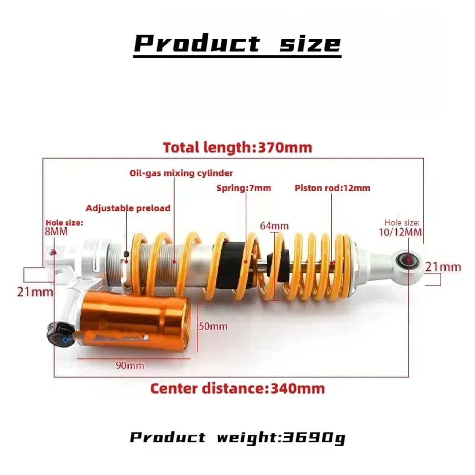 2 amortiguadores Traseros oleoneumáticos Ajustables invertidos para Motocicleta Suzuki ATV (320 mm, 340 mm y 360 mm)