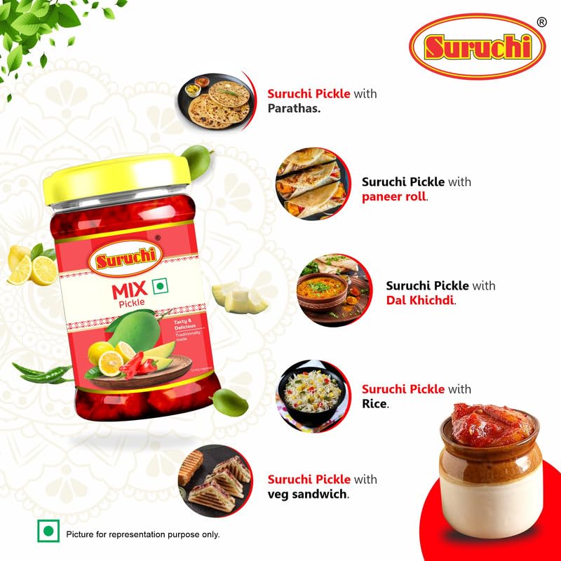 Image of Suruchi Mix Pickle - 500g | Nimbu Mirchi Aam Achar | Ready to Eat Mix Pickle | Authentic Indian Achar | Pure & Natural Ingredients | Hygienically Packed (Pack of 1)