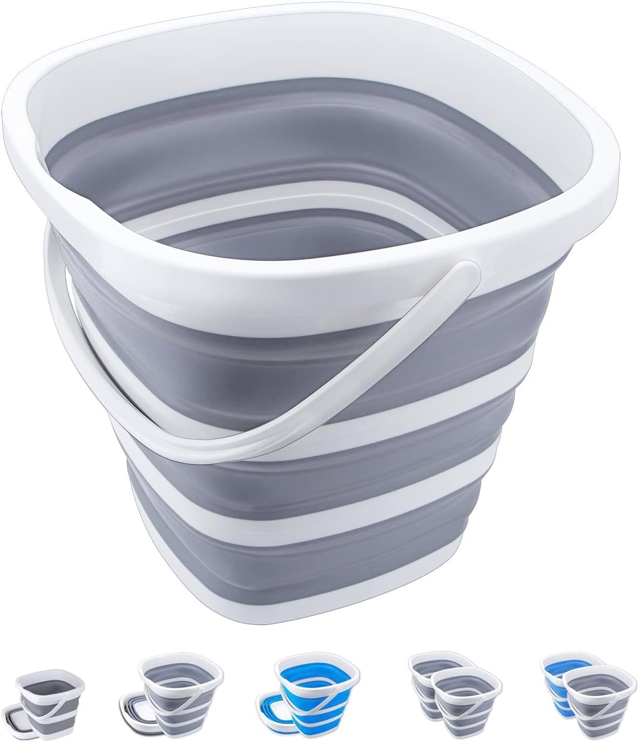 Collapsible Bucket 10L Cleaning Bucket Mop Bucket Folding Foldable Portable Small Plastic Water Supplies for Outdoor Garden Camping Fishing Car Wash Space Saving (Square)