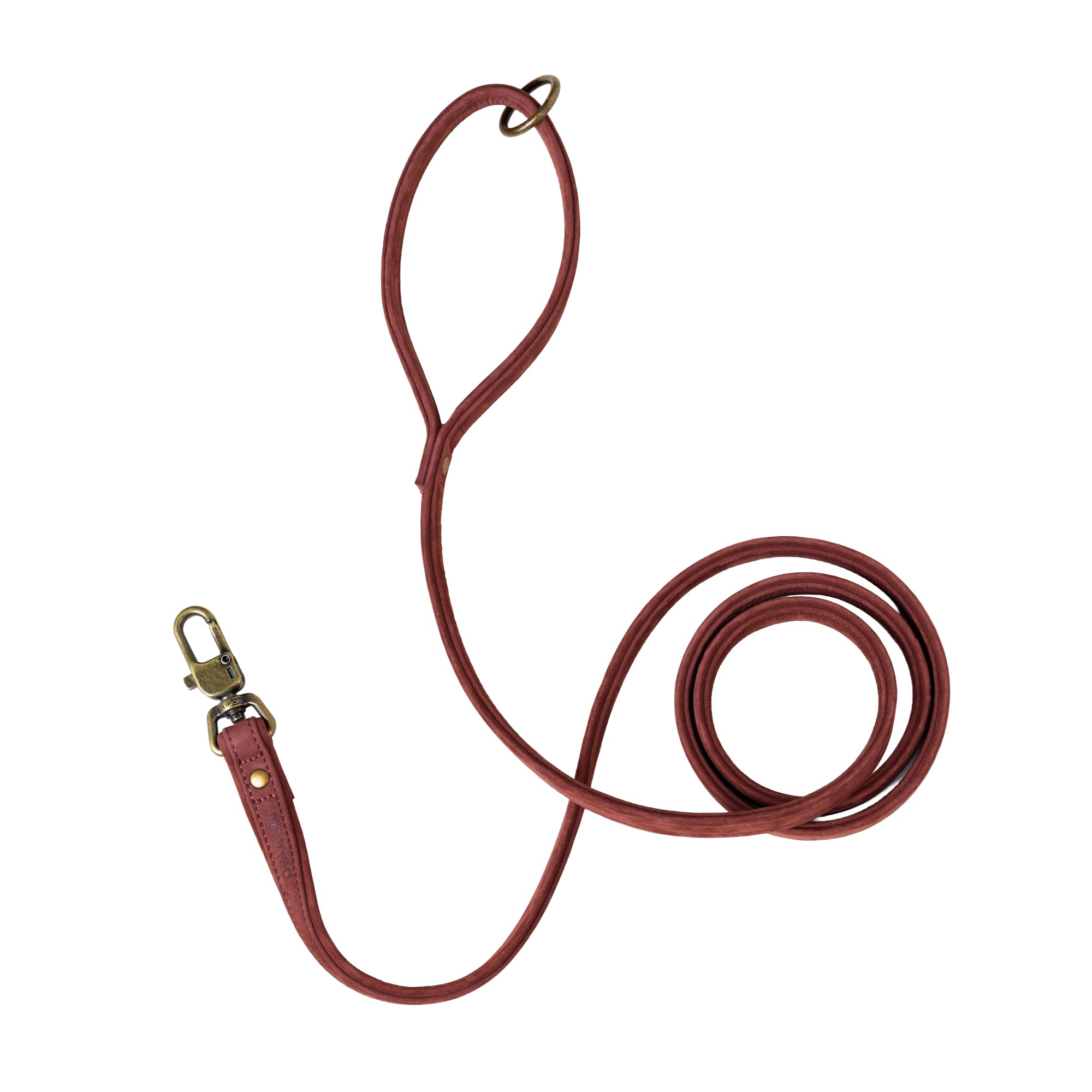 Peluvio Regent Leder Hundeleine 1,7 m, Größe M, 2 cm breit, Führleine aus | Rindsleder, Karabiner mit Sicherung, Kupferbeschläge, verstärkte Nähte