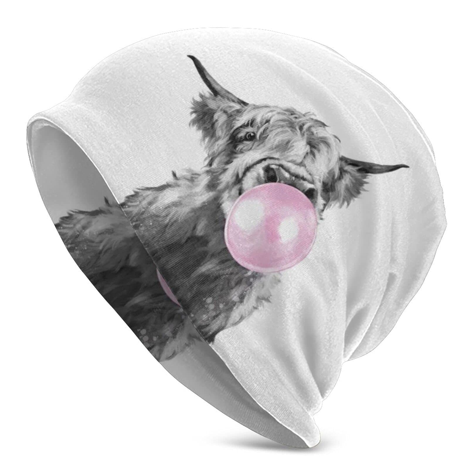 Laiputer Women's Cow Blowing Bubble Gum Baggy Slouchy Beanie Chemo Hat Cancer Headwear Knitted Hats Scarf Nightcap For Men, One Size