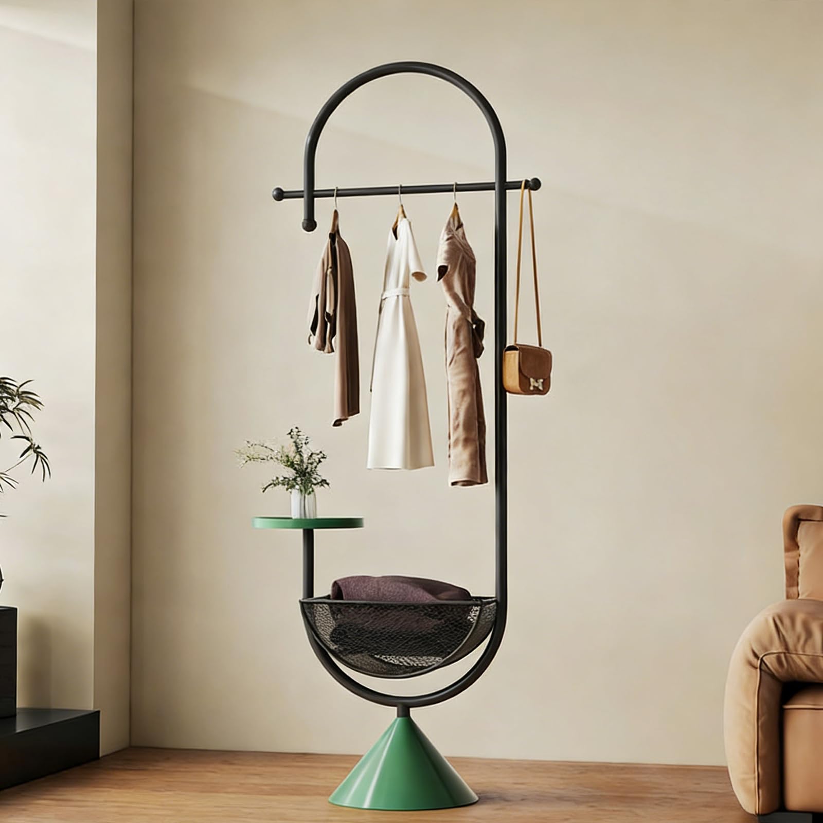 Js Space Black-B Metal Freestanding Coat Rack With Shelf And Storage Basket Coat Hanger Stand For Entryway, Bedroom Or Living Room