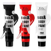 Black White Red Face Paint - Water-Based Non-Toxic Face Body Paint Kit for Demon and Spider-Inspired , Full Coverage Washable Formula for Halloween Cosplay, Costume Parties, Sports Events