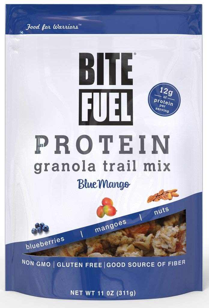 BITE FUEL High Protein Granola Trail Mix, Non GMO, Gluten Free Healthy Snacks - Blue Mango 11oz