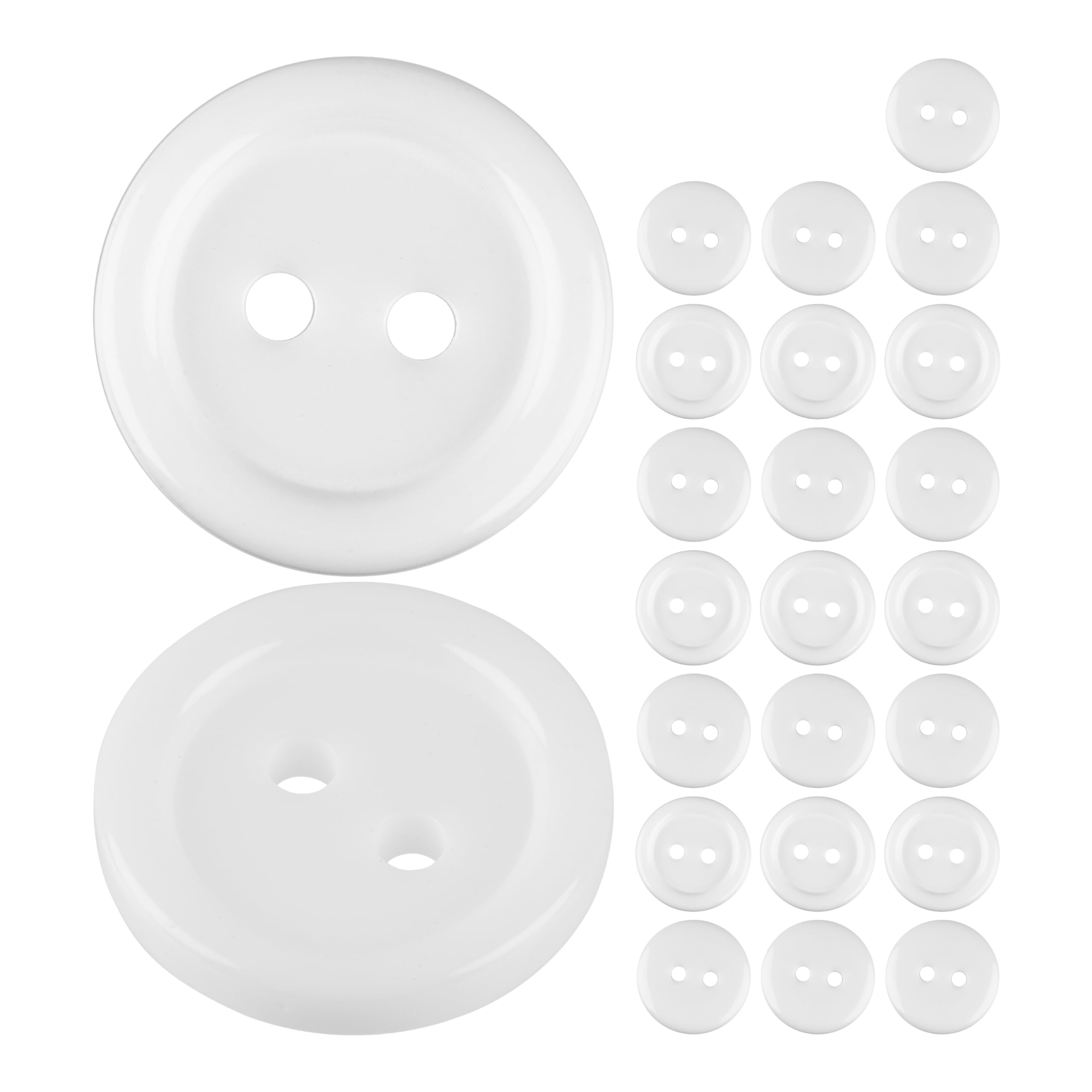 Buttons for Clothing, 24 Pieces, 2-Hole, Ø 17.8 mm, in White, Made of Polyester, Size 28L, Resin Buttons for Jacket, Coat, Shirt, Polo Shirt, DIY Button Synthetic Resin, Laundry Buttons, Basic Button