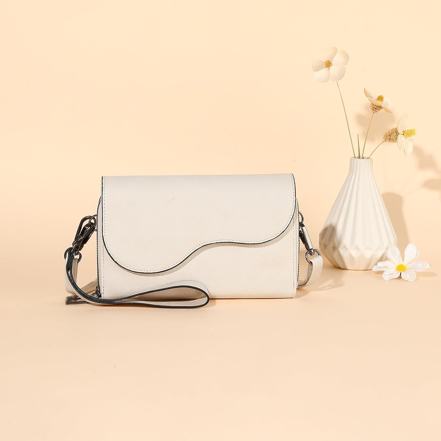 GOIACII Small Crossbody Bags for Women Wristlet Wallet 2 Zippers Clutch Phone Purse Leather Flap Handbag