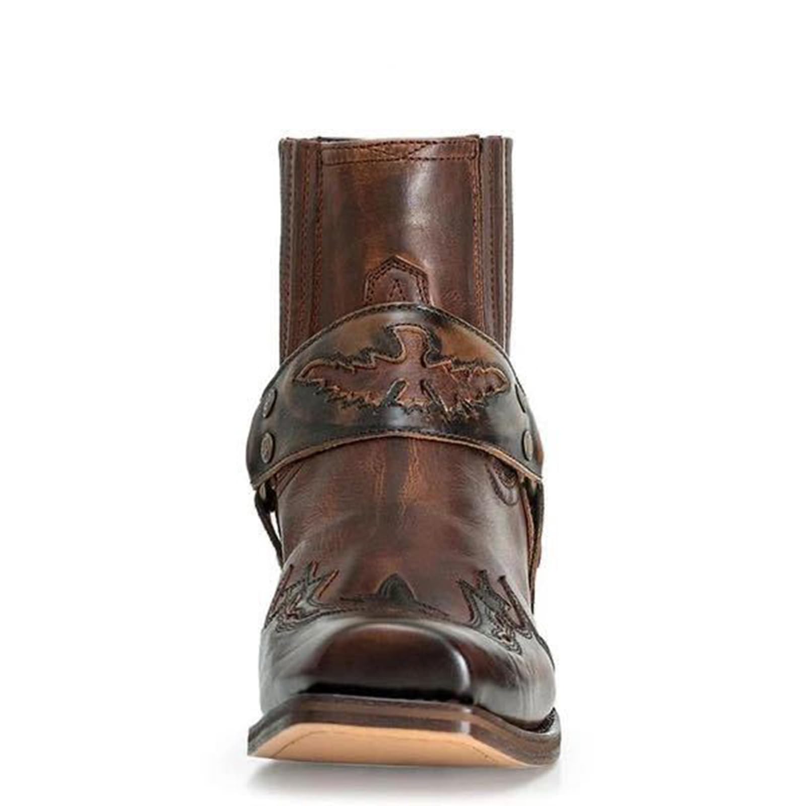 Uomo Stivali Western Stivaletti da Cowboy in Pelle PU Quadrato Testa Stivali da Equitazione