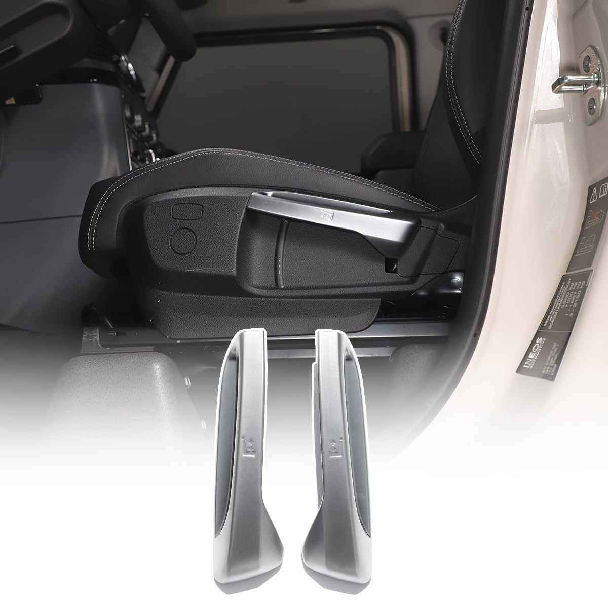 Car Front Seat Control Panel Sticker Compatible with Ineos Grenadier 2020-2024 Seat Adjustment Knob Frame Trim Cover Interior Accessories (Silver)