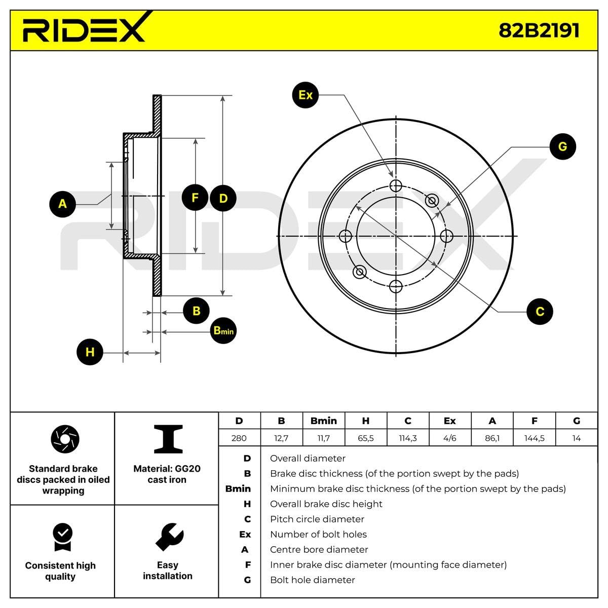 RIDEX 82B2191 Tarcza Hamulcowa przód 280mm Kompatybilny z SAAB 900 I kabriolet 99 Sedan 900 I AC4, AM4 900 I Combi Coupe 90 Coupe