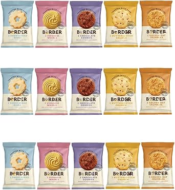15 x Borders Biscuits Mini Mixed Flavour Variety Packs - 30 Biscuits in Total Contains 5 Flavours Cookies Assortment