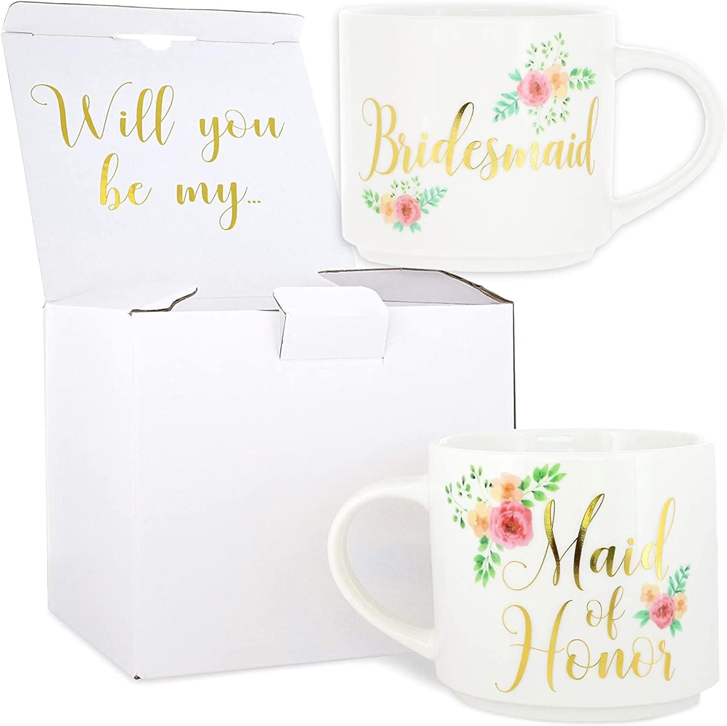 Floral Stackable Mugs Set