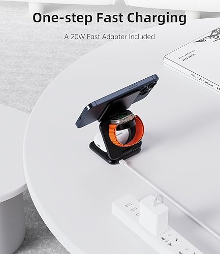 Miniatura 6 de KU XIU X40 - Cargador inalámbrico magnético plegable, estación de carga 3 en 1 de aleación de aluminio para Apple, cargador de viaje de carga rápida