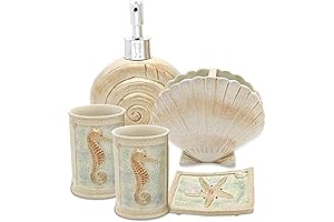 Coastal-Inspired Bathroom Essentials: Beach Seashells Ensemble Set for Seaside Ambiance