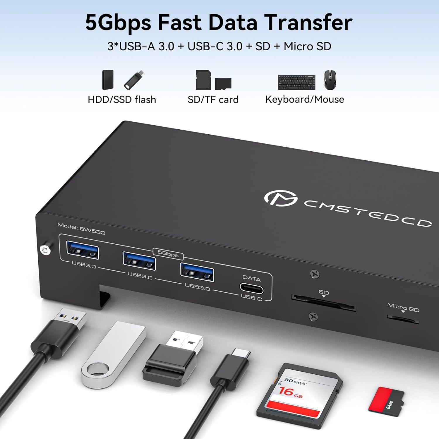 Stacja dokująca USB-C KVM do laptopów i komputerów stacjonarnych, 100 W PD, 4K/60 Hz, HDMI, DisplayPort, przełącznik KVM dla 2 komputerów i 3 monitorów, 16 w 1, Ethernet 1000 Mb/s